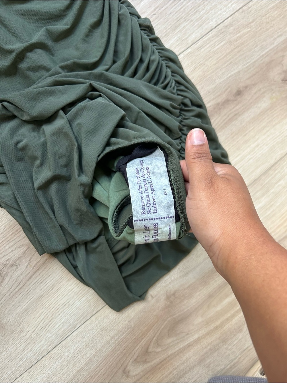 NWT Norma Kamali Olive Green Ruched Halter One-Piece Swimsuit - Picture 4 of 5